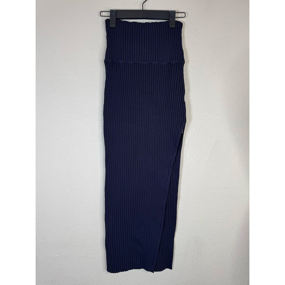 Nicholas Nixie Plaited Midi Skirt XS Ink Black Ribbed Knit High Waist Slit New